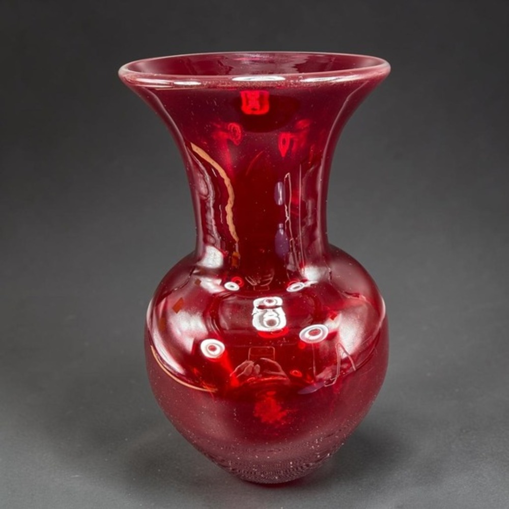 Antique Blenko Ruby Red Glass Vase Pre Designer Era #3512L Hand Blown‎ 8 Inch
